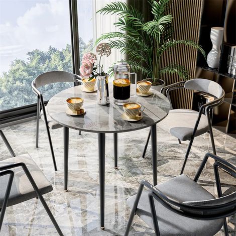 Esstisch Rund 80 cm Marmor Esszimmertisch Küchentisch Restaurant Tisch, Grau Marmor Optik Tisch