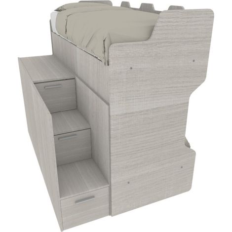 Letto a castello con scala contenitore e terzo letto estraibile - Cameretta salvaspazio - Rovere rock (1/5)