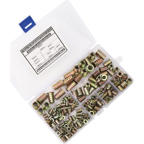165-teiliges Set Sechskant-Gewindeeinsatzmuttern, verzinkt, für Holzmöbel, farbverzinkt, Kohlenstoffstahl (1/5)