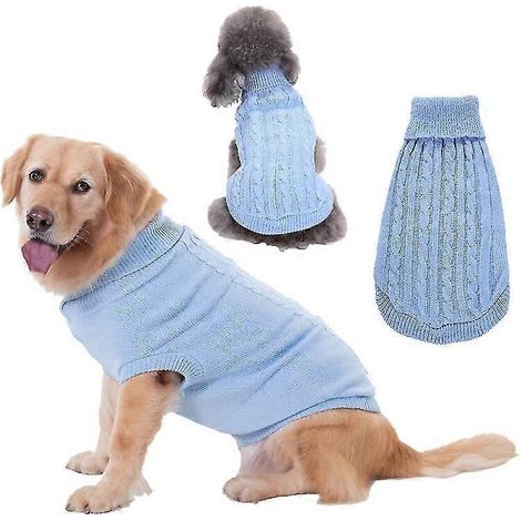 Ropa de invierno para perros y gatos, ropa de punto para mascotas, para gatos, perros pequeños y medianos, chihuahua, suéter para cachorros Hiromi, suéter Pure Dog azul claro (1/5)