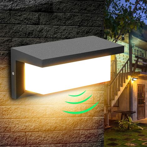 18W Applique murale extérieure LED avec détecteur de mouvement Moderne Étanche Applique extérieure 3000K blanc chaud LED Lampe Applique IP65 étanche 1260lm