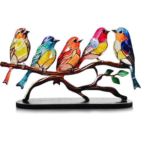 Nazalus-Sale Bunte Vögel-Ornament-Tisch-Vogel-Dekoration, bunte moderne Acryl-Vogel-Figur, Retro-Vogel-Dekoration aus Metall für Fenster, Schränke, Schreibtische (1/5)
