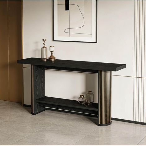 Console d'entrée noire en bois au design moderne et peu encombrante (1/5)