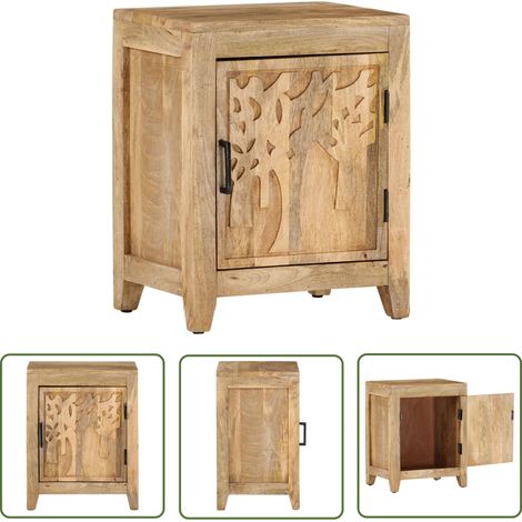 The Living Store Table de chevet 40x30x50 cm Bois de manguier massif - Table De Chevet - Meuble De Chambre - Table D'appoint - Bois De Manguier - Design Vintage (1/5)
