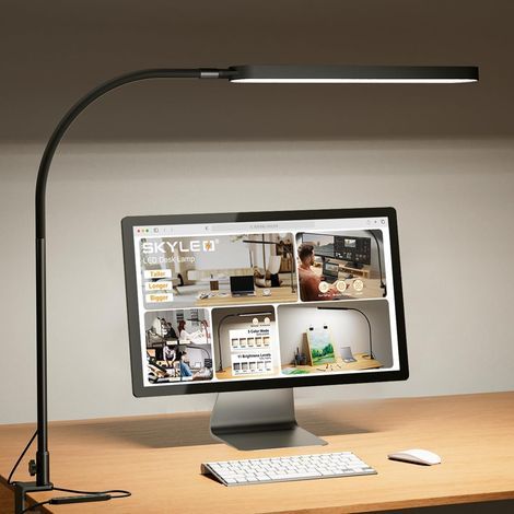 Lampe de Bureau - Desk Lamp 1300LM avec Col de Cygne Flexible 360° - 5 Modes de Couleur X 11 Niveaux de Luminosité - Fonction Minuterie et Mémoire - Lampe Bureau 12W - Noir (1/4)