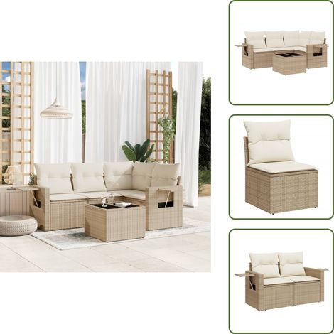 The Living Store 5-tlg. Garten-Sofagarnitur mit Kissen Beige Poly Rattan - Gartenmöbel - Esszimmergarnituren - Rattan Möbel - Outdoor Möbel - Lounge Set (1/5)