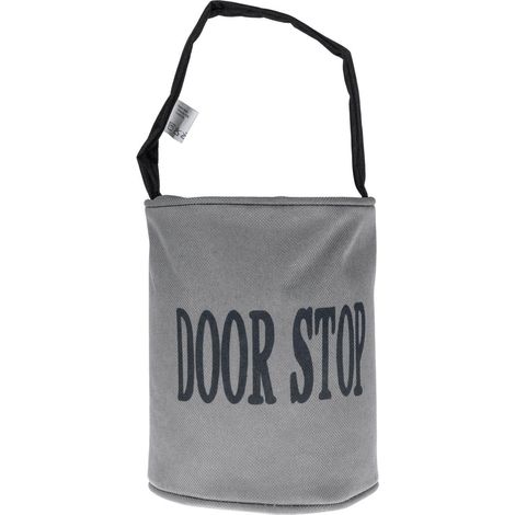 HOMESCAPES Grey and Black Filled Fabric Door Stop with Handle