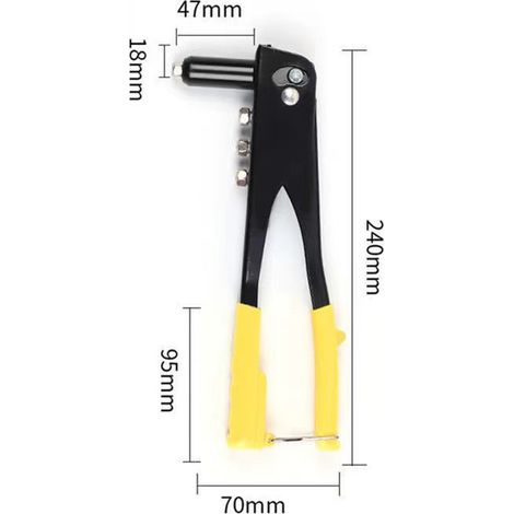 1 riveteuse manuelle jaune de 24 cm (9,5 pouces), riveteuse à pression sans effort, petite riveteuse domestique, tire-rivets, pince à riveter, riveteuse jaune de 24 cm (9,5 pouces) (1/5)