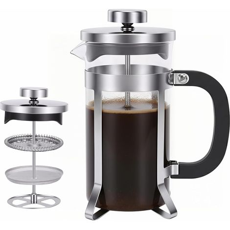 Cafetière à Piston, 350ML French Press, Cafetière à Presse Française, Verre Borosilicaté Résistant à la Chaleur et Acier Inoxydable, Pièces Amovibles Compatibles Lave-Vaisselle (1/5)