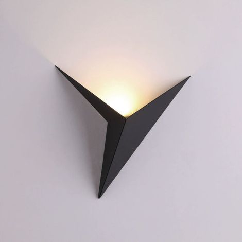 Aplique de pared LED de 3W para interiores, diseño triangular creativo, lámpara de pared negra, luz blanca cálida de 3000K, aplique de pared moderno de metal para dormitorio y sala de estar, Esc-Crezu
