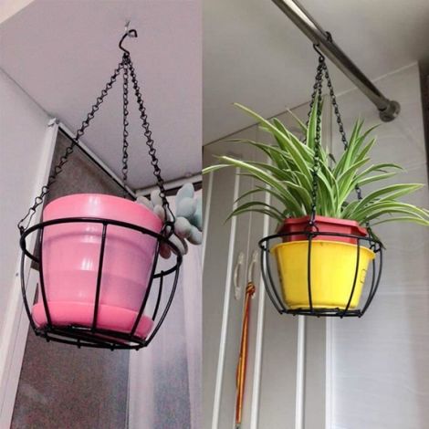 Chaîne de Suspension,Chaîne de panier suspendu,crochet de chaîne en métal à 3 brins avec crochet et clip, noir, 4 PCS, 40CM (1/4)