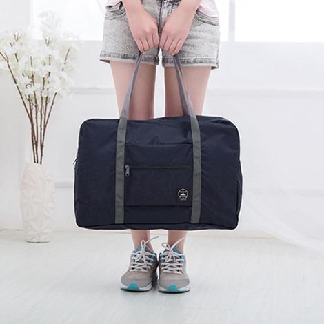 BEBUSINGOTO Bolsa de viaje plegable, organizadora, bolsa de viaje, bolsa de deporte, bolsa de gimnasio, bolsa de deporte con funda para carrito (azul marino) (1/2)