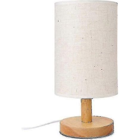Lampe de chevet ronde moderne en tissu et bois massif pour salon ou chambre à coucher (1/5)