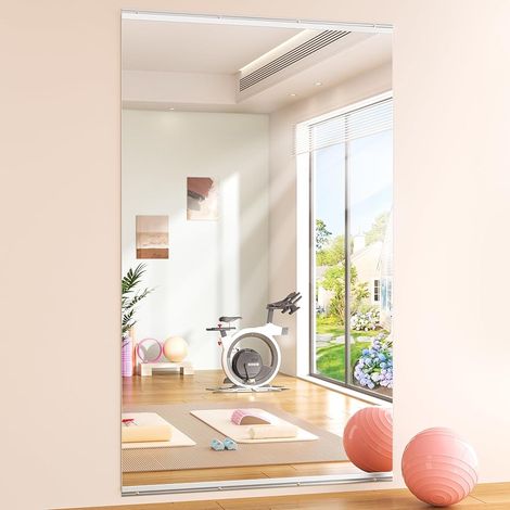 Hasipu Ganzkörperspiegel 240x100cm, Große Yoga Spiegel, Gehärtetes Glas 360-Grad Fitnessspiegel, Wandspiegel, Tanzspiegel, Standspiegel für Homegym, Workout, Training
