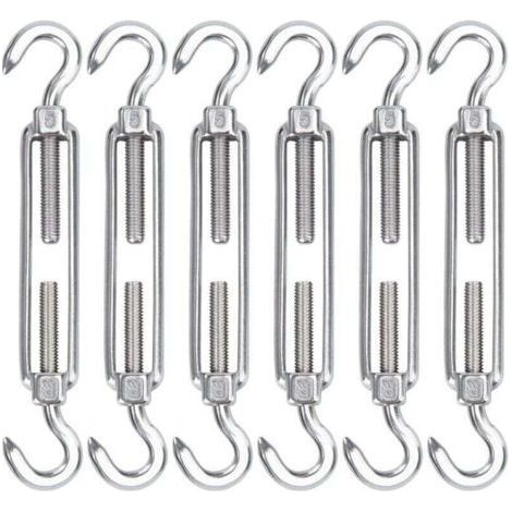 FENOPLASTICAM5 Tendeur Cable Acier Inoxydable, Lot de 6 Tendeur de Fil Crochet et Crochet Réglable Heavy Duty Tension Hook & Hook pour Corde Cable Fil à Linge, Grillagefor Sun Shade Installation (1/4)