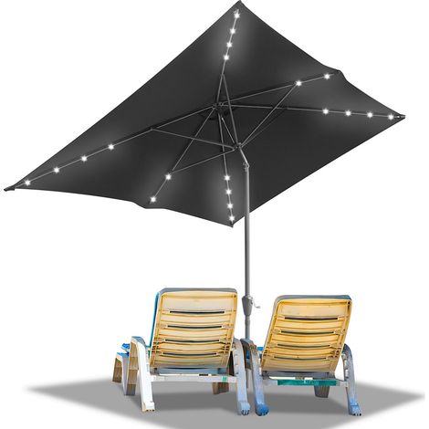 Randaco 200x300m Sonnenschirm UV50+ Sonnenschutz Gartenschirm Strandschirm LED Solar, knickbar, Schirmtuch mit PA-Beschichtung, Grau