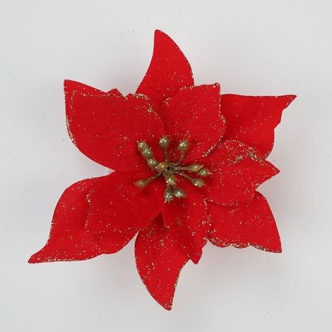 Décorations de Noël, couleur unie, bordure à paillettes dorées, petite fleur de 13 cm, accessoires pour couronne de sapin de Noël, vente en gros directement du fabricant, bordure à paillettes rouges e