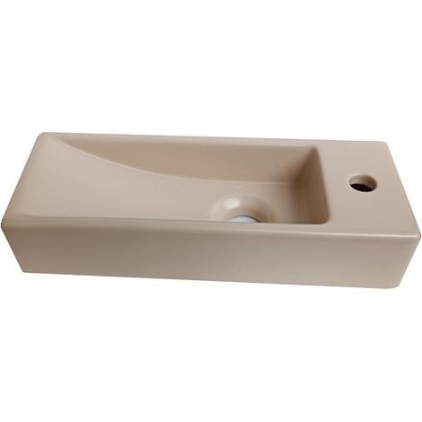 Rue Du Bain – Lave-main céramique beige 38x15 cm – Vasque rectangulaire sans trop-plein – Installation murale ou sur plan de toilette – Pour robinet eau froide