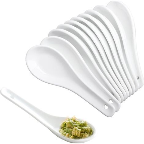 24 Suppenlöffel, Keramik, hitzebeständig, flacher Boden, weiß, für Küche und Gastronomie (1/5)