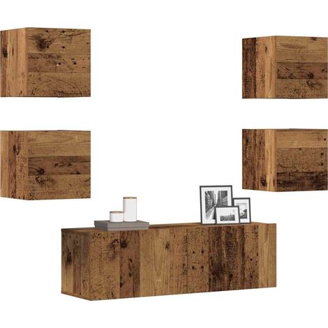 5-tlg. TV-Schrank-Set Wandmontage Altholz-Optik Holzwerkstoff