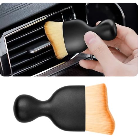 Brosse de nettoyage à poils souples pour intérieur de voiture, outil de nettoyage incurvé pour tableau de bord, collecteur de poussière, outil d'élimination de l'air (1/5)