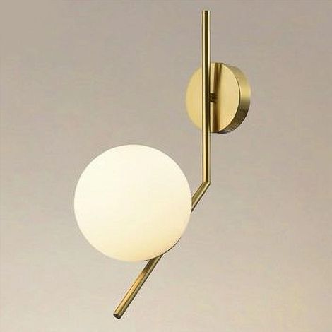 TRADE SHOP - Applique Da Parete Con Sfera In Vetro Bianco Attacco E27 Metallo Oro Lampada 32804 -
