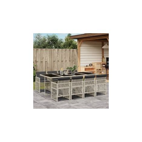 Ensemble à manger de jardin et coussins 9 pcs gris clair rotin (1/5)