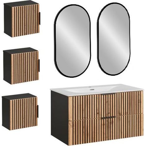 Ensemble meuble vasque à encastrer + 5 éléments - 100 cm - Sylve Black Wotan - Livraison gratuite