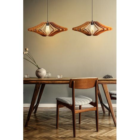 Cotecosy – Lustre suspendu scandinave en MDF couleur noyer – Câble réglable – Hauteur 55 cm – Douille E27 Max 40W – Design moderne pour salon (1/5)