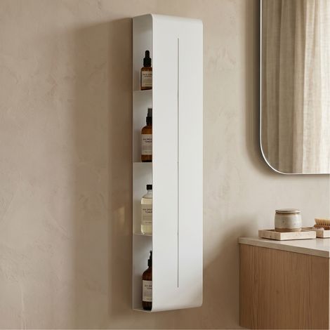 doporro Regal Schmal Weiß 4 Etagen, Schmales Regal Badezimmer 90 x 20 x 9 cm, Badezimmer Regal aus Metall, Duschregal Wandregal zum Bohren für Dusche & Bad, Reglo-16