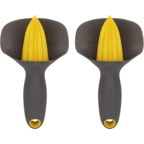 Set mit 2 Zitronenpressen, manuelle Zitruspressen mit Spritzschutz und Steinfänger, ergonomische Mini-Zitronenpressen für Zitronen, Orangen und andere Früchte (Grau) (1/4)