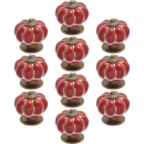 Lot de 10 Pièces boutons de porte vintage en céramique en forme de citrouille pour placard, tiroir, armoire, décoration d'intérieur Rouge-Fei Yu (1/3)