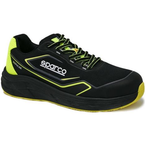 Chaussures de travail de se'curite' Sparco Impulse Luton S1 taille 48 noir/jaune fluorescent avec tige sans couture en tissu 3D, renforts en TPU et de'tails 3D dans les chaussures de se'curite' HF Ner