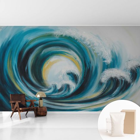 Papier peint intissé à motifs décoratifs pour salon chambre et bureau Décoration murale élégante avec colle Vague marine 416x254 cm (1/5)