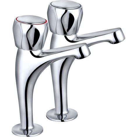 High Neck Pillar Taps Chrome Hot Cold Basin Sink Bathroom Kitchen (1/5)
