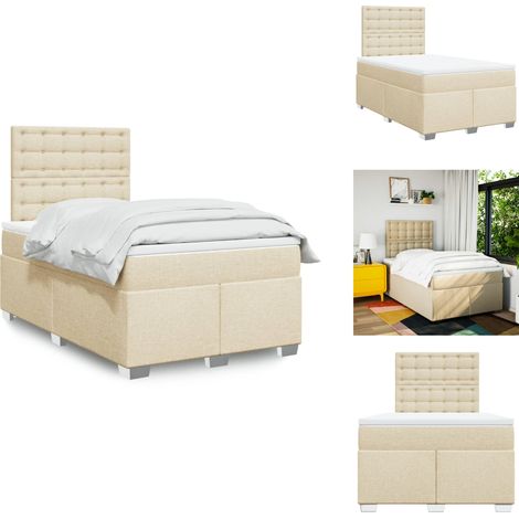 Sommier à lattes de lit avec matelas crème 120x190 cm tissu - Sommier À Lattes De Lit - Sommiers À Lattes De Lit - Lit - Meuble De Chambre À Coucher (1/5)