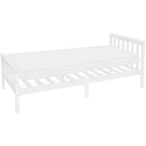 ML-Design Letto Singolo in Legno di Pino Massiccio 90 x 200 cm Bianco, con Telaio Rete a Doghe Testiera e Pediera, Lettino per Ragazzi, Giroletto con Materasso da 10 cm in Schiuma Fredda per Adulti