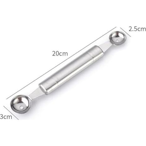 Cuillère à melon double face 20 cm, cuillère à fruits double face, cuillère à boule professionnelle, trancheur de melon double face en acier inoxydable pour glace, légumes et fruits (1/5)
