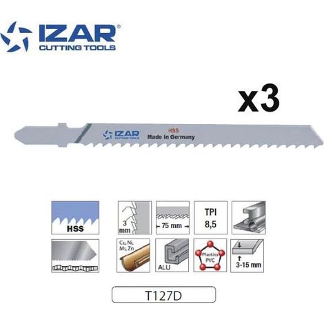 lame de scie sauteuse HSS Izar T127D pour acier, aluminium 100mm TPi8.5 (x3)