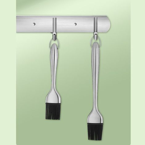 Brocha para hornear, Brocha de aceite de acero inoxidable, Brocha para especias, Cabezal de brocha de silicona, 32 cm, Fácil de sujetar, Rojo (1/5)