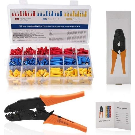 ChangM Pince à Sertir à Cliquet avec 700 Cosses Électrique pour câbles 0,5-1,5mm²/1,5-2,5mm²/4,0-6,0mm² (1/4)