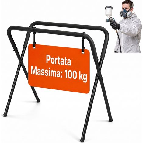 Relaxdays Cavalletto Pieghevole per Verniciatura, H 80-102 cm, acciaio, 100 kg, Supporto a X per Carrozzeria nero (1/5)