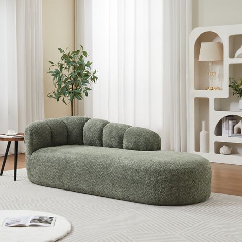 Chaise longue curva in chenille verde salvia OKWISH (1/5)