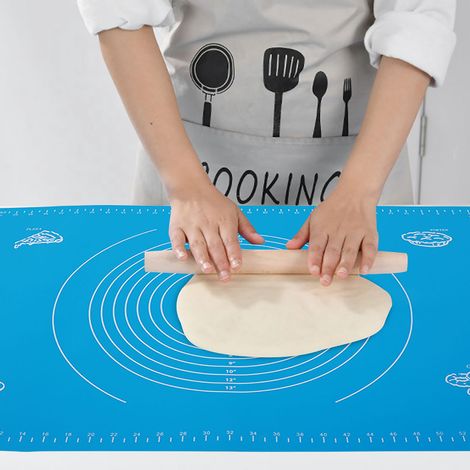 Tapis de pétrissage en silicone gradué, utilisé en cuisine comme tapis à pâte, tapis isolant thermique et ustensile de pâtisserie. Bleu, 45 x 65 cm. (1/5)