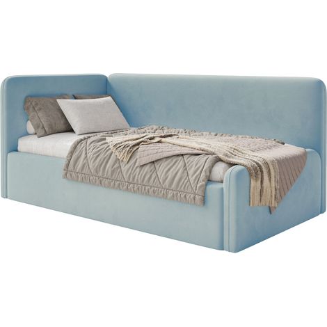 Selsey Fanko – Jugendbett 90x200 cm mit Matratze, Kopfteil links, Samt, Hellblau