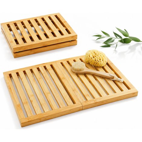 Relaxdays Bambus Badematte, 59,5x39 cm, rutschfest, klappbar, indoor, outdoor, Badewanne, Dusche, Sauna, Baderost, natur (1/5)