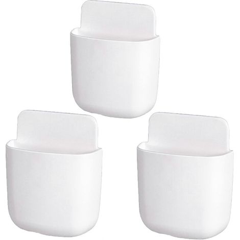Support mural 3 pièces pour télécommande, chargeur et rangement de téléphone sans perçage, porte-stylo, boîte de rangement, compatible avec les fournitures scolaires, de bureau et de maison. (1/5)