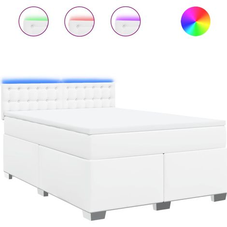 Lit double Lit adulte Sommier à lattes de lit avec matelas Blanc 160x200cm Similicuir (1/5)