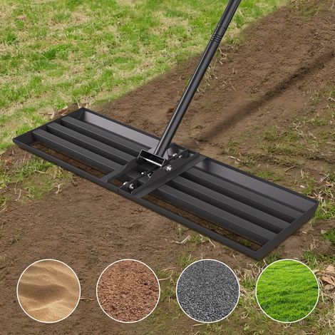 Jiubiaz Rastrello livellatore per prato 75 x 25 cm con manico in acciaio, guanti da giardinaggio inclusi