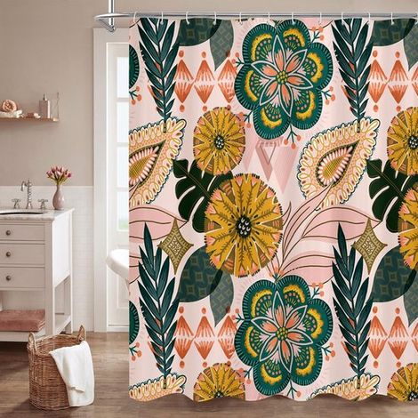 Rideau de douche taille M, hauteur 200 cm x largeur 180 cm, rideau de salle de bain, rideau de douche à motif floral, rideau de douche élégant (1/5)